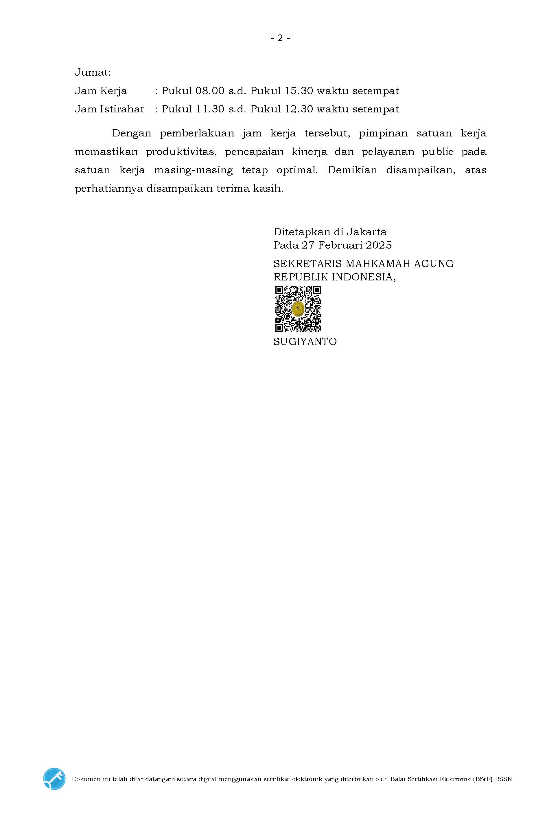 SE 2 TAHUN 2025 Hari dan Jam Kerja Ramadhan 1446H sign Page 2